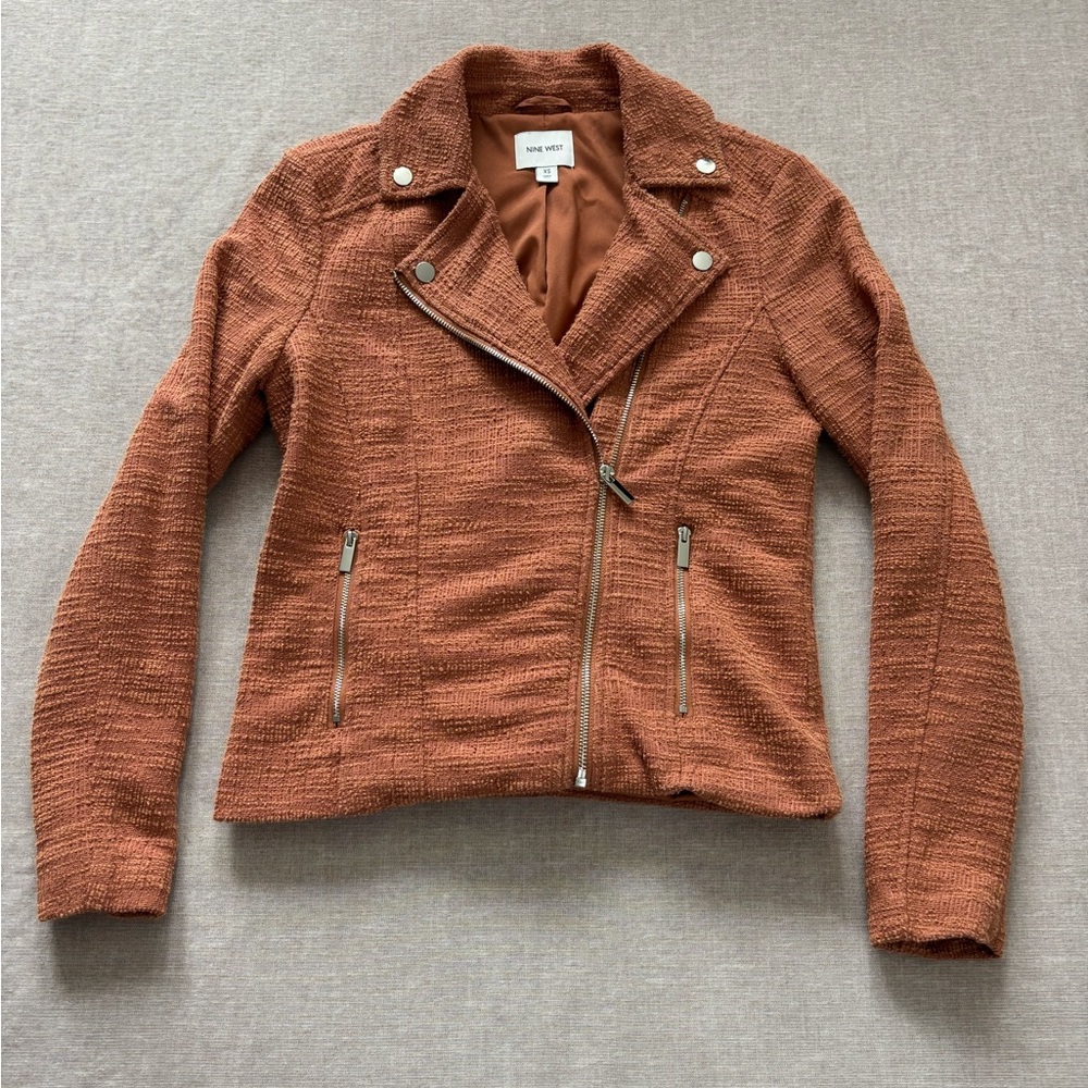 Nine West textured knit motorcycle jacket.